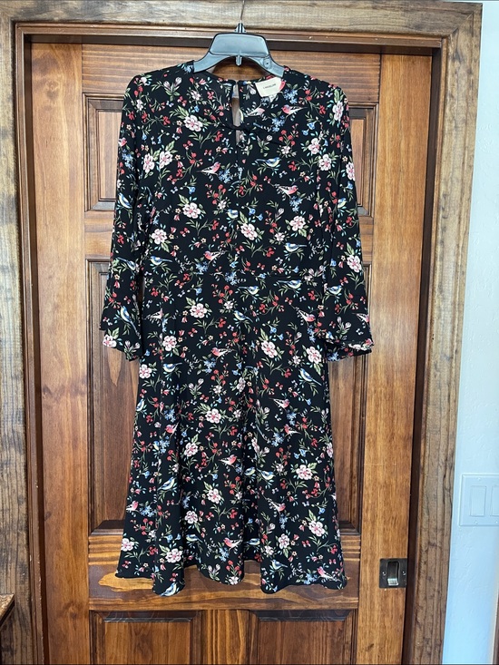 I.Madeline Dresses & Skirts - I. Madeline Black Floral Midi Dress with Pink & Green Accents L